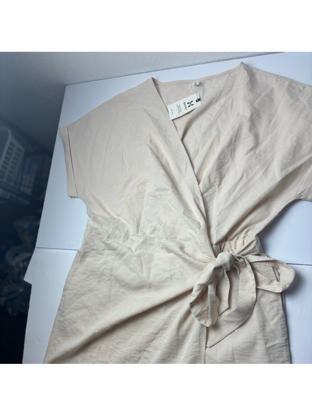 Women's Cream Wrap Midi Skirt with Tie Waist